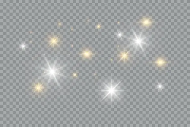 Vector illustration of Christmas background. Magic shining gold dust. Fine, shiny dust bokeh particles. shimmer effect.