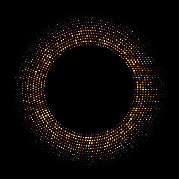 Golden round halftone shiny frame. Golden round halftone shiny frame. Vector illustration. gold dots border stock illustrations