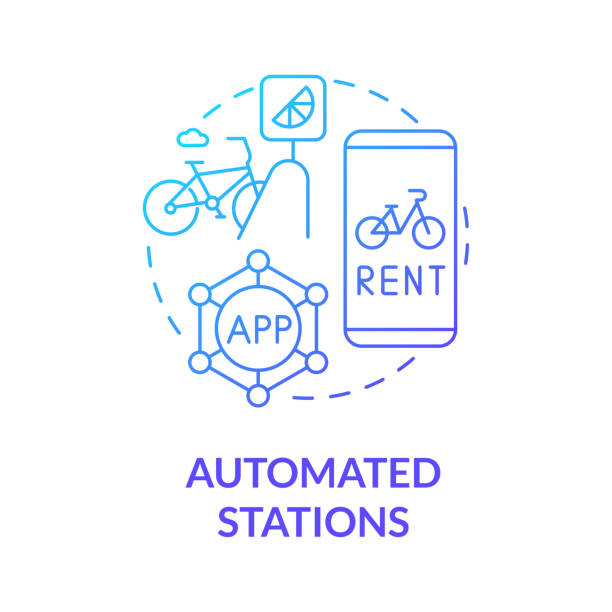 Automated stations blue gradient concept icon Automated stations blue gradient concept icon. Bicycle sharing category abstract idea thin line illustration. Use smartphone app. Return vehicle at another dock. Vector isolated outline color drawing mobility as a service stock illustrations