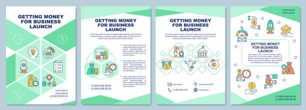 Money for business launch getting brochure template Money for business launch getting brochure template. Flyer, booklet, leaflet print, cover design with linear icons. Vector layouts for presentation, annual reports, advertisement pages types of loans stock illustrations