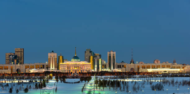 The capital of Kazakhstan, the city of Nur-Sultan, the presidential residence and administrative buildings on an early winter morning The capital of Kazakhstan, the city of Nur-Sultan, the presidential residence and administrative buildings on an early winter morning kazakhstan stock pictures, royalty-free photos & images