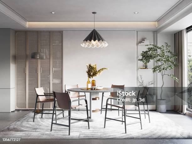 Interior Dining Room Wall Mockup Stock Photo - Download Image Now - Dining Room, Three Dimensional, Backgrounds
