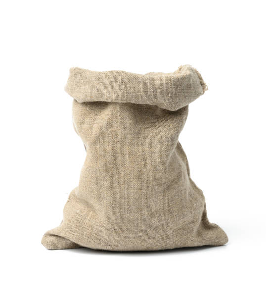 saco de lona aberto isolado em fundo branco. modelo para produtos e objetos a granel - tecido de saco - fotografias e filmes do acervo