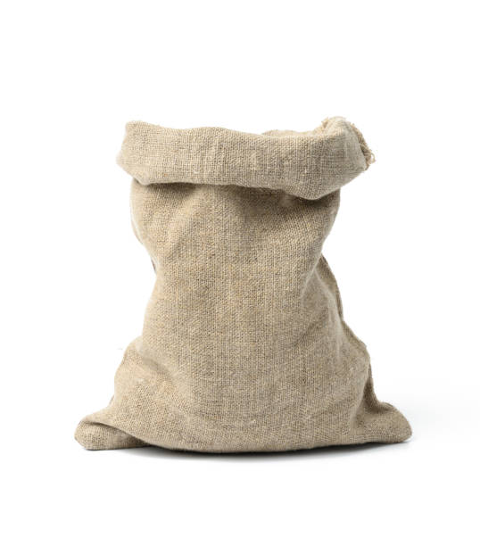 saco de lona aberto isolado em fundo branco. modelo para produtos e objetos a granel - hessian sack - fotografias e filmes do acervo