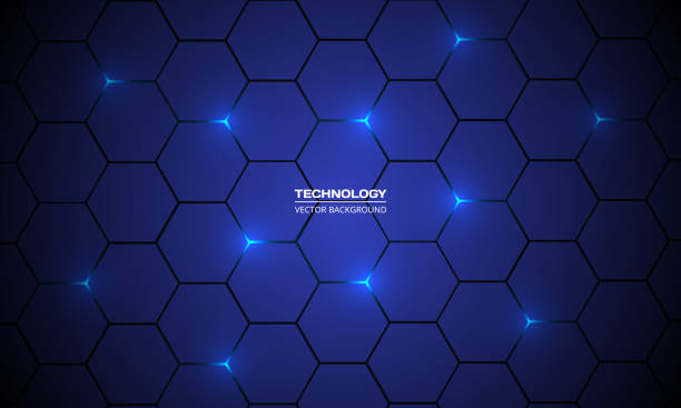 ilustrações de stock, clip art, desenhos animados e ícones de dark blue hexagon technology futuristic abstract modern background, blue honeycomb texture grid. - abstract science hexagon mesh