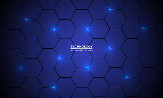Dark blue hexagon technology futuristic abstract modern background, blue honeycomb texture grid.