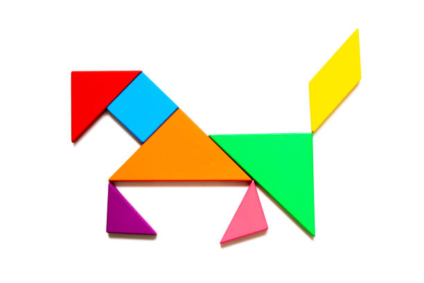 istock Color tangram puzzle in running horse shape on white background 1356776520
