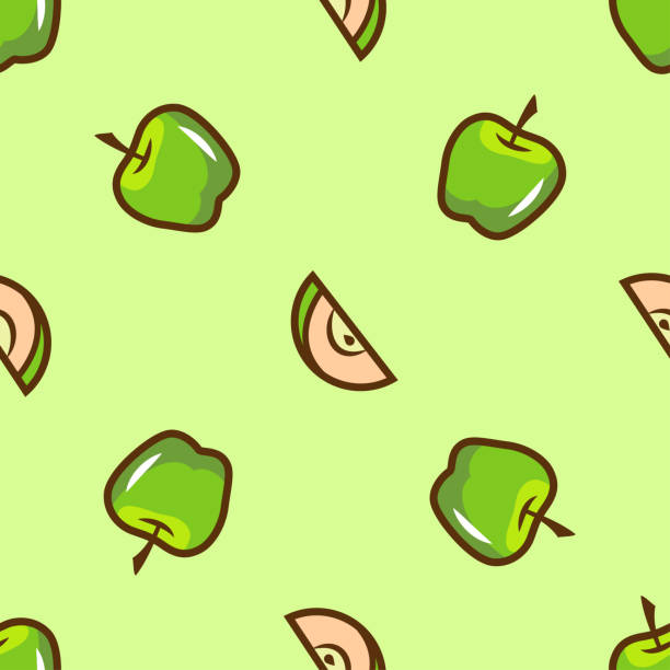 Bright green apple seamless pattern Bright green apple seamless pattern. Vector illustration. green apple on green background stock illustrations