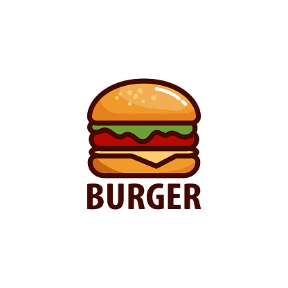Delicious burger. Flat icon, logo or sticker for your design, menu, website, promotional items