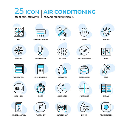 Air Conditioning Editable Stroke Line Icons in Flat Style. Trendy Colors with unique style