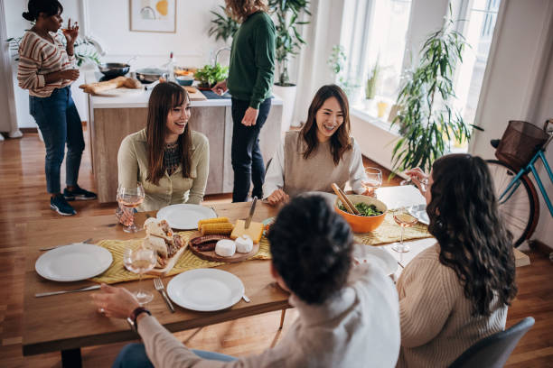istock Group of friends on dinner party 1356779742