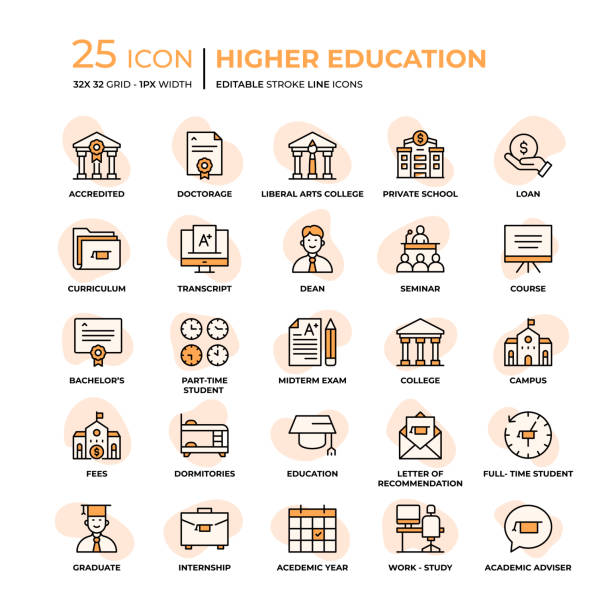 hochschulbildung flat style line icons - student loans stock-grafiken, -clipart, -cartoons und -symbole