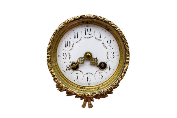 istock Old vintage decorated gold analog clock face 1356787018