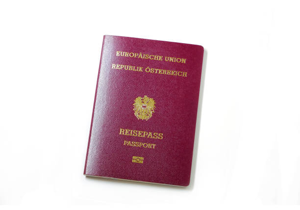 Passport of the Republic of Austria on white background. stock photo