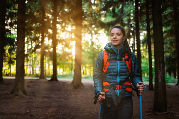 istock Curious female hiker, admiring the majestic forest 1356792114