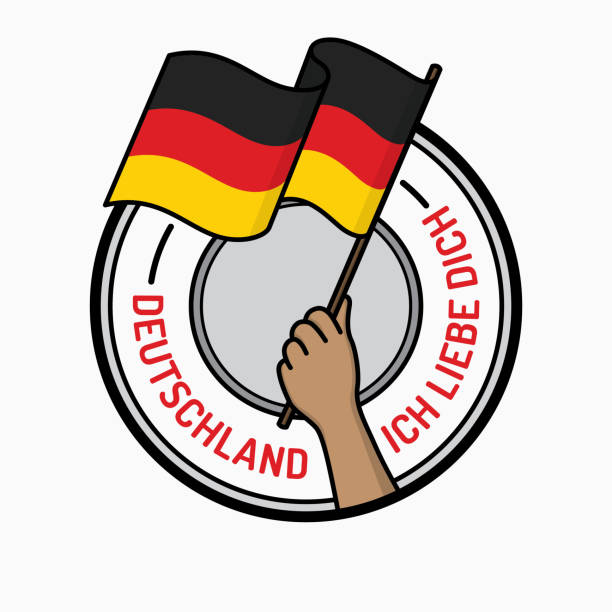 illustrations, cliparts, dessins animés et icônes de badge avec drapeau allemand - latin motto