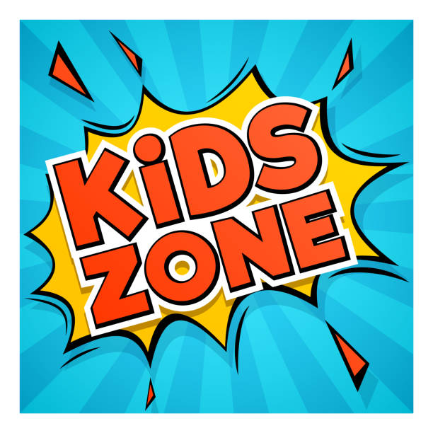 Kids zone label. Children party. Fun place sign Kids zone label. Children party. Fun place sign. Vector illustration time zone stock illustrations