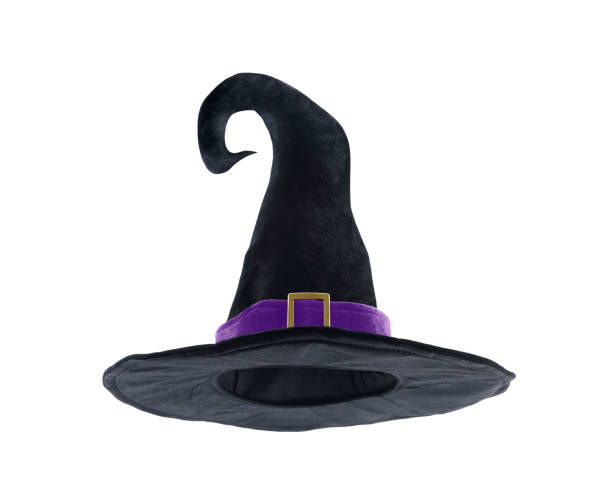 black halloween witch hat isolated on white background with clipping path - witchcraft heights imagens e fotografias de stock