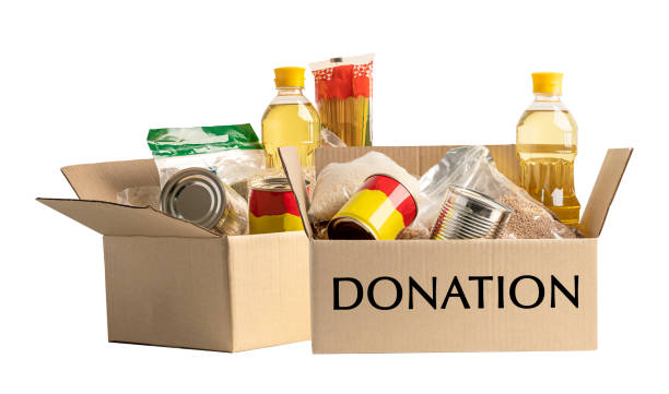 istock Donation box food support help for poor people in the world isolated on white background. 1356798110