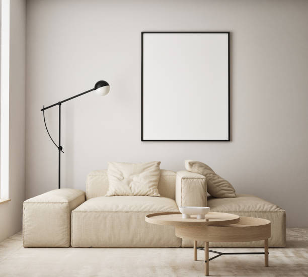 istock mock up poster frame in modern interior background, living room, Scandinavian style, 3D render, 3D illustration 1356799811