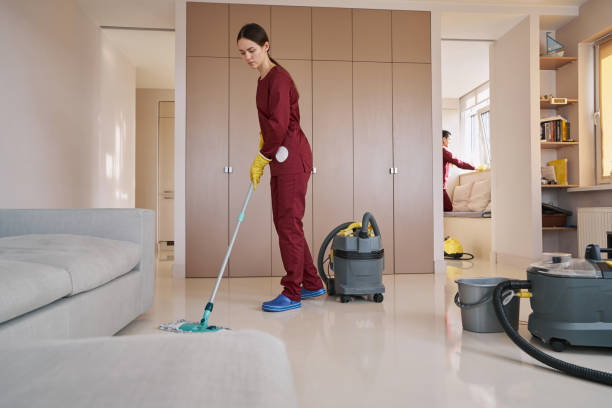 istock Janitorial staff in uniforms doing professional housecleaning 1356805318