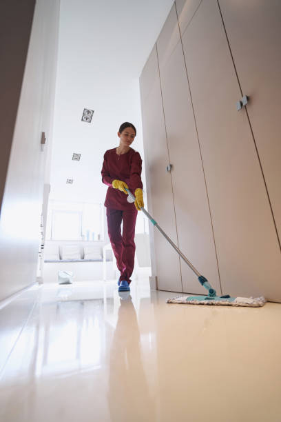 istock Focused experienced cleaner doing wet cleaning in apartment 1356805726