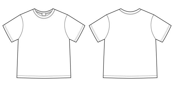 Technical sketch unisex t shirt. T-shirt design template. Technical sketch unisex t shirt. T-shirt design template. Front and back views. Vector CAD technical illustration. white t shirt silhouette stock illustrations