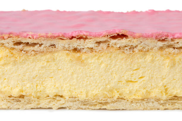Traditional Dutch Tompouce pastry with pink icing close up