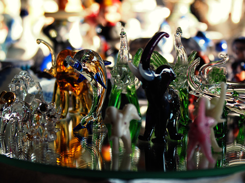Old handmade glass ornaments sold at the antique market
