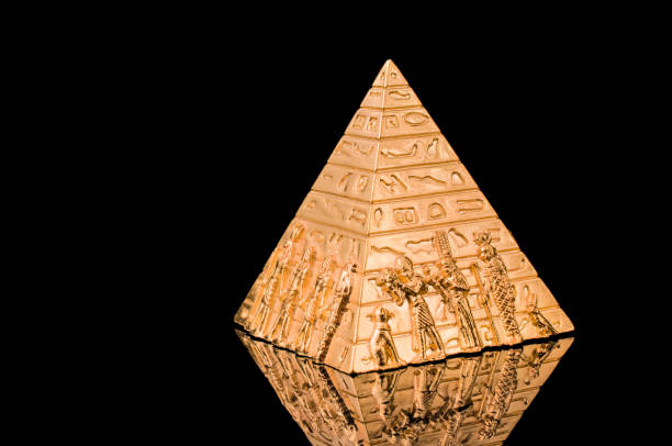 Golden pyramid with hieroglyphs on a black  background