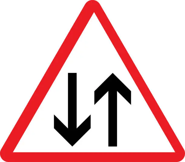 Vector illustration of Two-way traffic warning sign.