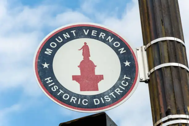 Photo of Mount Vernon Historic District sign in Baltimore, Maryland