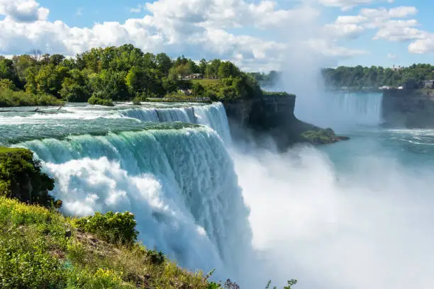 Photo of Niagara Falls on the Niagara River along the Canada-U.S. border.