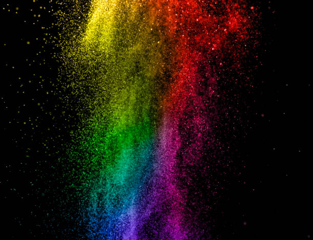 黒の背景にカラーパウダースプラッシュ爆発。抽象的な多色色合いの虹のデザイン。 - blue tint ストックフォトと画像