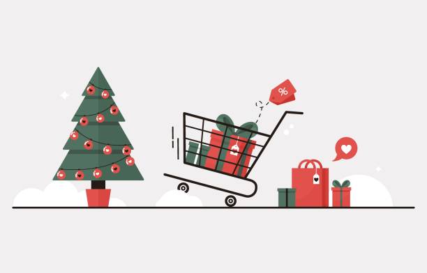 с рождеством христовым баннером - christmas shopping store retail stock illustrations