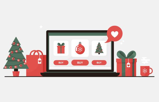 праздничный шоппинг - christmas shopping store retail stock illustrations