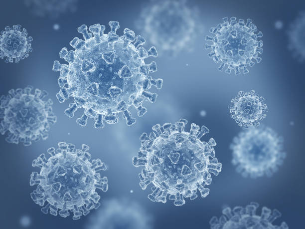 coronavirus cells 3d render - bacterial mat stockfoto's en -beelden
