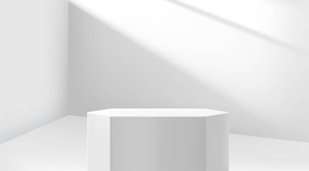 istock Room corner with sunlight from the window and pedestal. Realistic 3d style vector illustration 1356830329