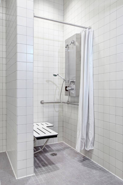 istock Handicapped accessible locker room shower 1356831805