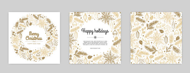 frohe weihnachten künstlerische vorlagen. corporate holiday karten und einladungen. florale rahmen und hintergründe design. - invitation elegance dinner backgrounds stock-grafiken, -clipart, -cartoons und -symbole