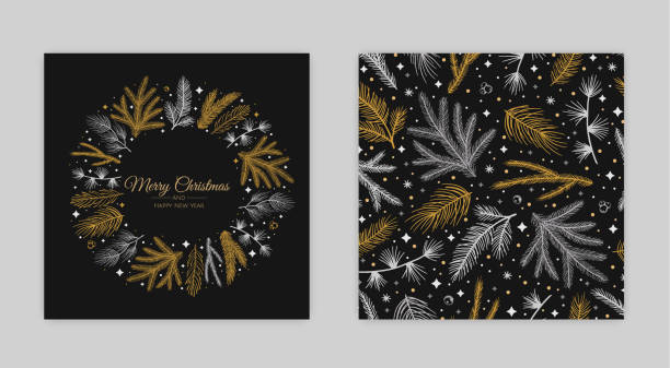 frohe weihnachten künstlerische vorlagen. corporate holiday karten und einladungen. florale rahmen und hintergründe design. - invitation elegance dinner backgrounds stock-grafiken, -clipart, -cartoons und -symbole