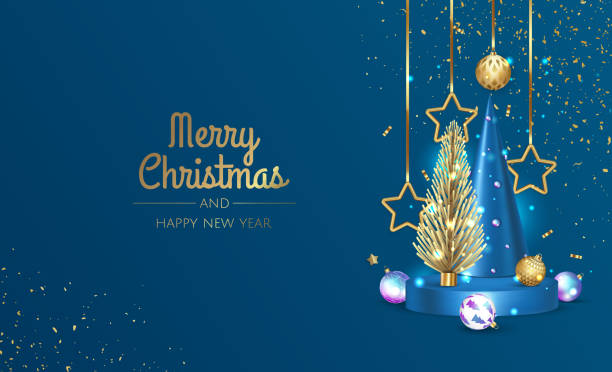 istock Merry Christmas and Happy New Year. Xmas Festive background with realistic 3d objects, white and gold balls. 1356834666