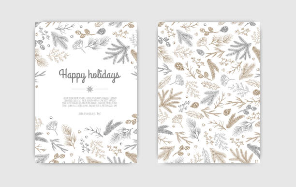 illustrazioni stock, clip art, cartoni animati e icone di tendenza di buon natale modelli artistici. biglietti di auguri aziendali e inviti. cornici floreali e sfondi di design. - invitation elegance dinner backgrounds