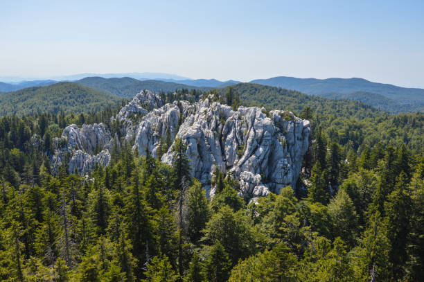 White and Samarske Rocks (Bijele i Samarske stijene) is one of the most beautiful places in Croatia. This is where nature truly played an incredible game by creating amazing shapes of rocks, which by far surpass all that was made by human hand. At many locations in White and Samarske Rocks there are sharp and vertical forms, rising steeply to 50 meters and more. All these rocky tops are mutually separated by various faults, grooves, joints and precipices. It is because of the relief that the White and Samarske Rocks are an extremely inaccessible area.\nExcept for the peaks that are bare and rocky, the remaining area of the White and Samarske Rocks, and even beyond it, is covered with vast woods representing a picturesque contrast with their dark shades to the limestone rocks.  In order for this unique mountain area to be permanently safeguarded, the White and Samarske Rocks have been named a strict nature reserve. This is the strictest form of nature protection, even stricter that the national park.