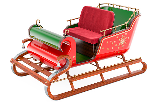 Christmas Santa sleigh, 3D rendering isolated on white background
