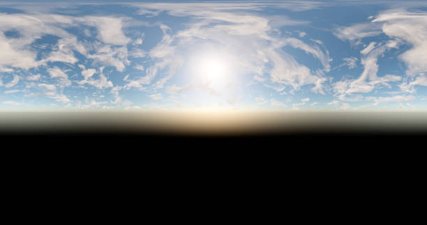 istock 3D rendering. Blue sky with clouds at sunset or sunrise. Environment 360 HDRI MAP. Equivalent projection, spherical panorama. 1356838242