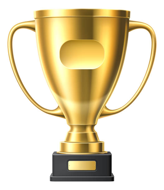 istock Golden goblet on pedestal. Realistic trophy cup award 1356839489