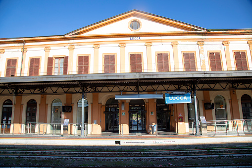 Lucca, province of Lucca, Italy -November 19 2021 :  Train station of Lucca , Italy