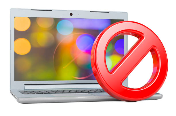istock No laptop prohibition sign 3D rendering isolated on white background 1356840486