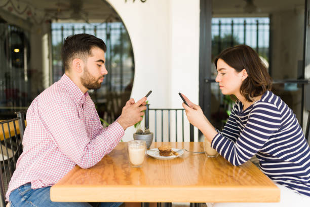 Side view of a couple on a boring date